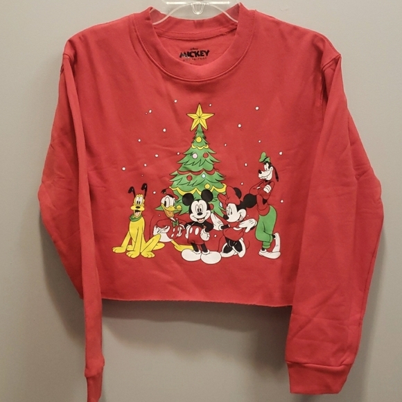 Disney Mickey & Friends NWOT Cropped Raw Hem Holiday Sweatshirt - Picture 1 of 6